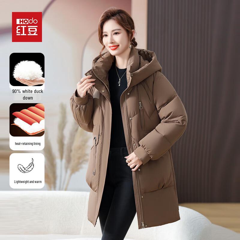 Hodo Women s Mid-Length Hooded Duck Down Jacket 4XL