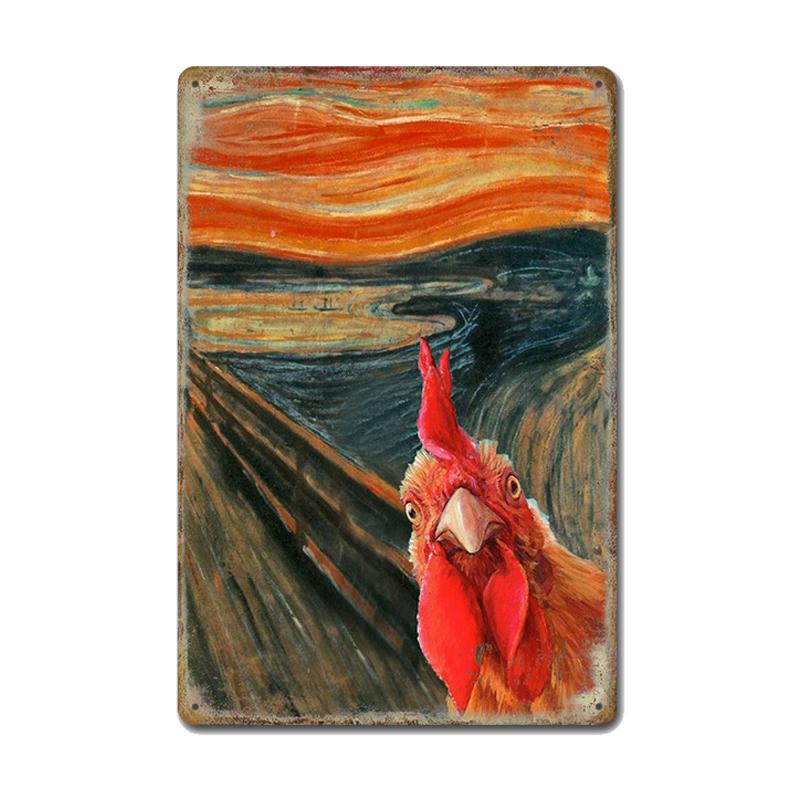 Chickens Tin Signs Metal Vintage Poster Rooster Hens Eggs Retro Plaque Wall Stickers Painting for Farm Door Home Decor