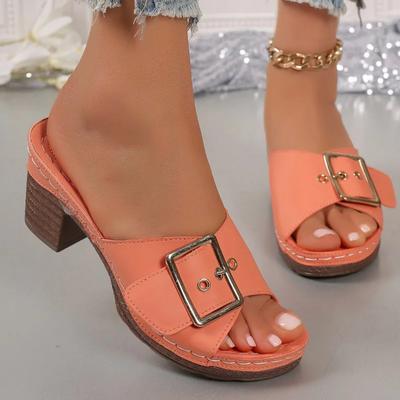 Fashion Ladies Shoes On Sale 2024 High Quality Open Toe Women's Slippers Summer Roman Buckle Solid Chunky Heels Plus Size Slippers