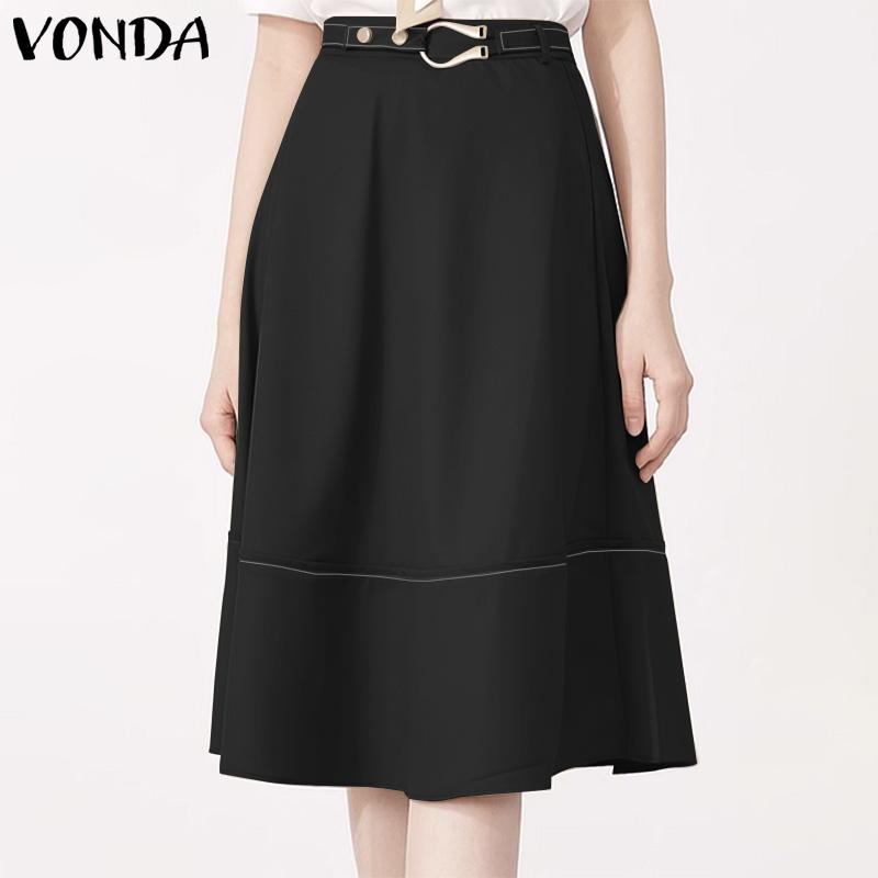 

VONDA Spring A Line Женские повседневные свободные юбки-миди с поясом