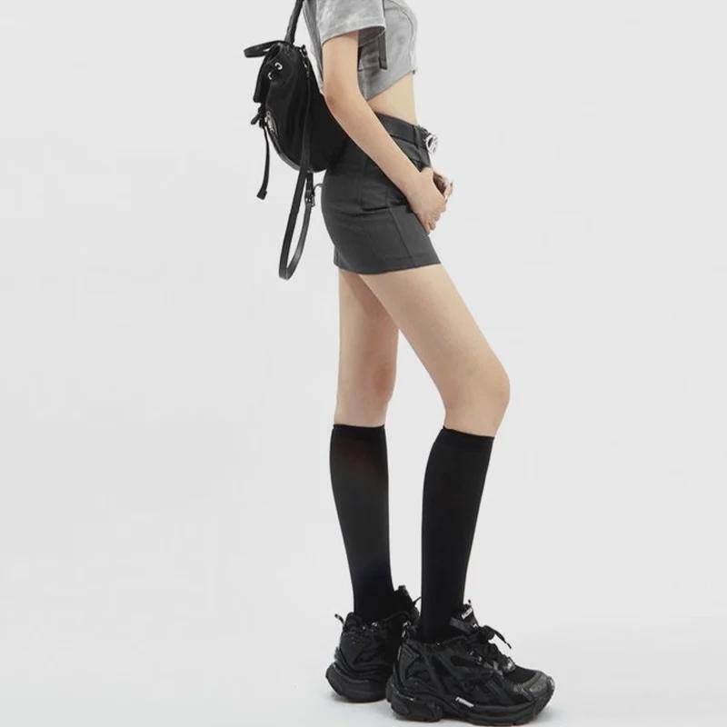 American Retro Gray High-Waist A-Line Skirt for Women - Spring 2024 Slim Fit