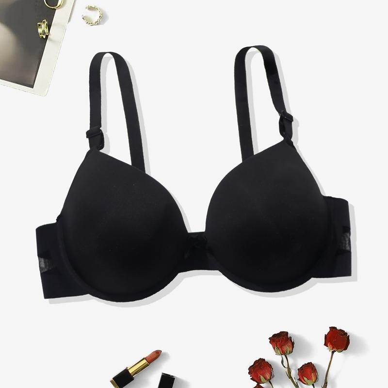 Women Small Bust-enhancing Gathered Bra with Seamless Clasp Mesh Breathable Straps Bow-knot Underwire Lingerie- 9874