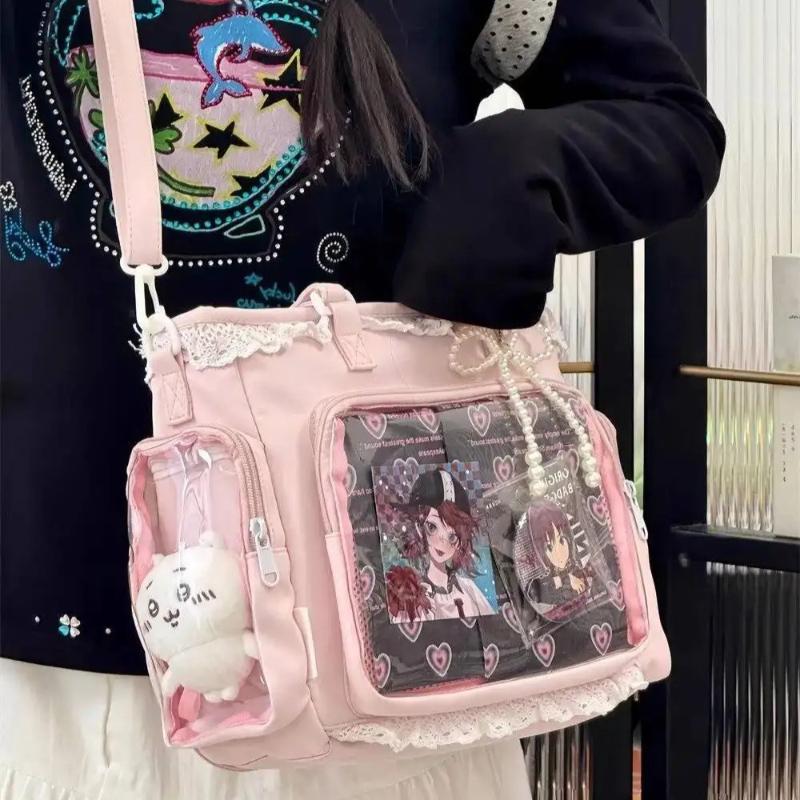 Kawaii Ita Bag Women Shoulder Bag Transparent Window Crossbody Bag Cute Japanese JK Tote Bag Large Capacity Anime Pin Display Handbag for Girls