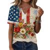 Women's fashionable casual short-sleeved Independence Day print V-neck top