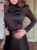 Summer New Arrivals Solid Long Sleeve Slim Fit Lace Trim Vintage Elegant Dress Formal Gown