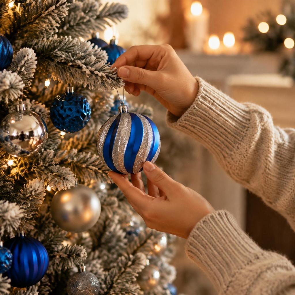 74 Pieces Blue and Silver Christmas Tree Ornaments Ornament Set with