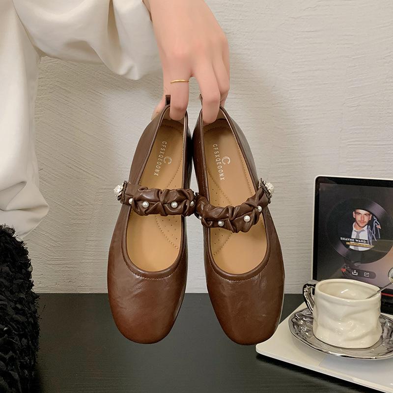 

Niche design sense versatile temperament Mary Jane shoes women s summer new casual simple thick heel shoes 40 коричневый