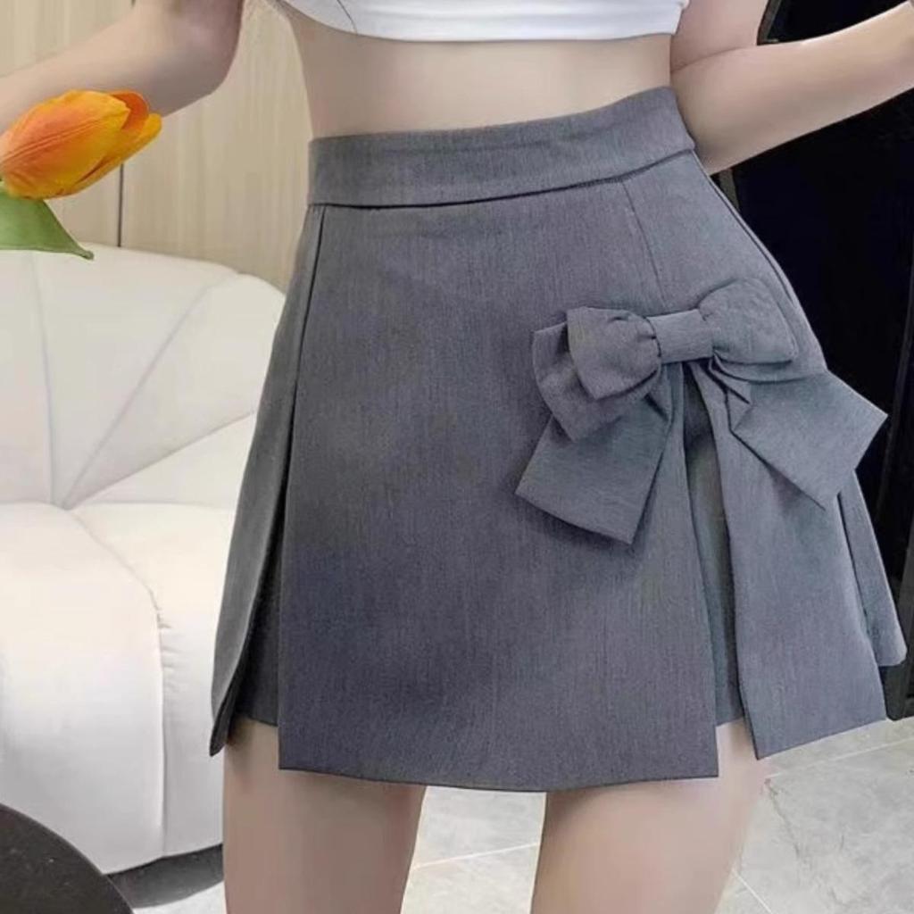 Women's High-Waist A-Line Skirt with Bow, Half-Length Skirt Pants - Autumn 2023 Collection