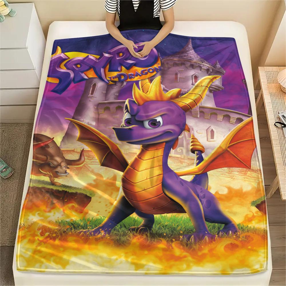 1PC Spyro the Dragon Print Flannel Blanket, High Quality Comfortable for All Seasons, Home Decor, Warmth and Comfort, Perfect for Christmas Gifts