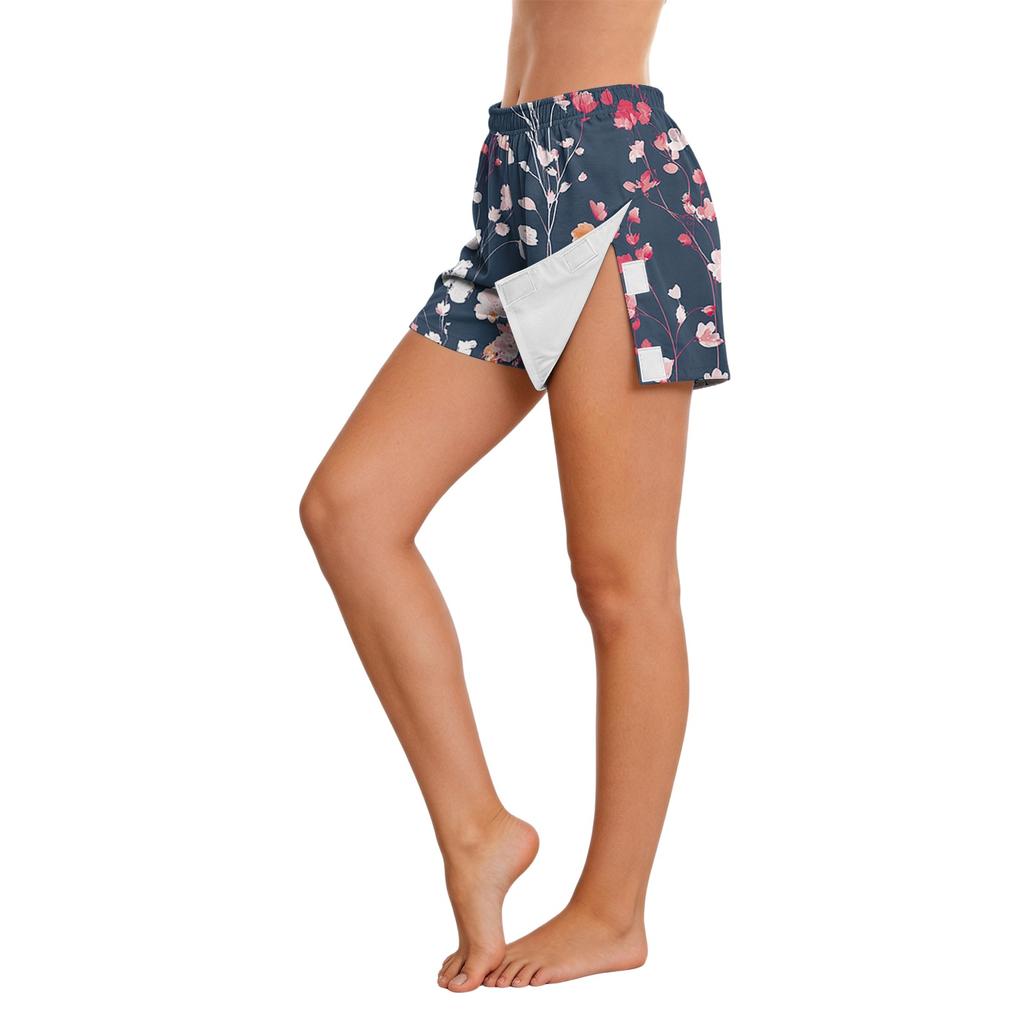 Pantaloncini da Donna Floreali con Chiusura Laterale in Velcro Facili da Aprire per il Recupero Post-Chirurgico Vita Elastica Vestibilità Comoda
