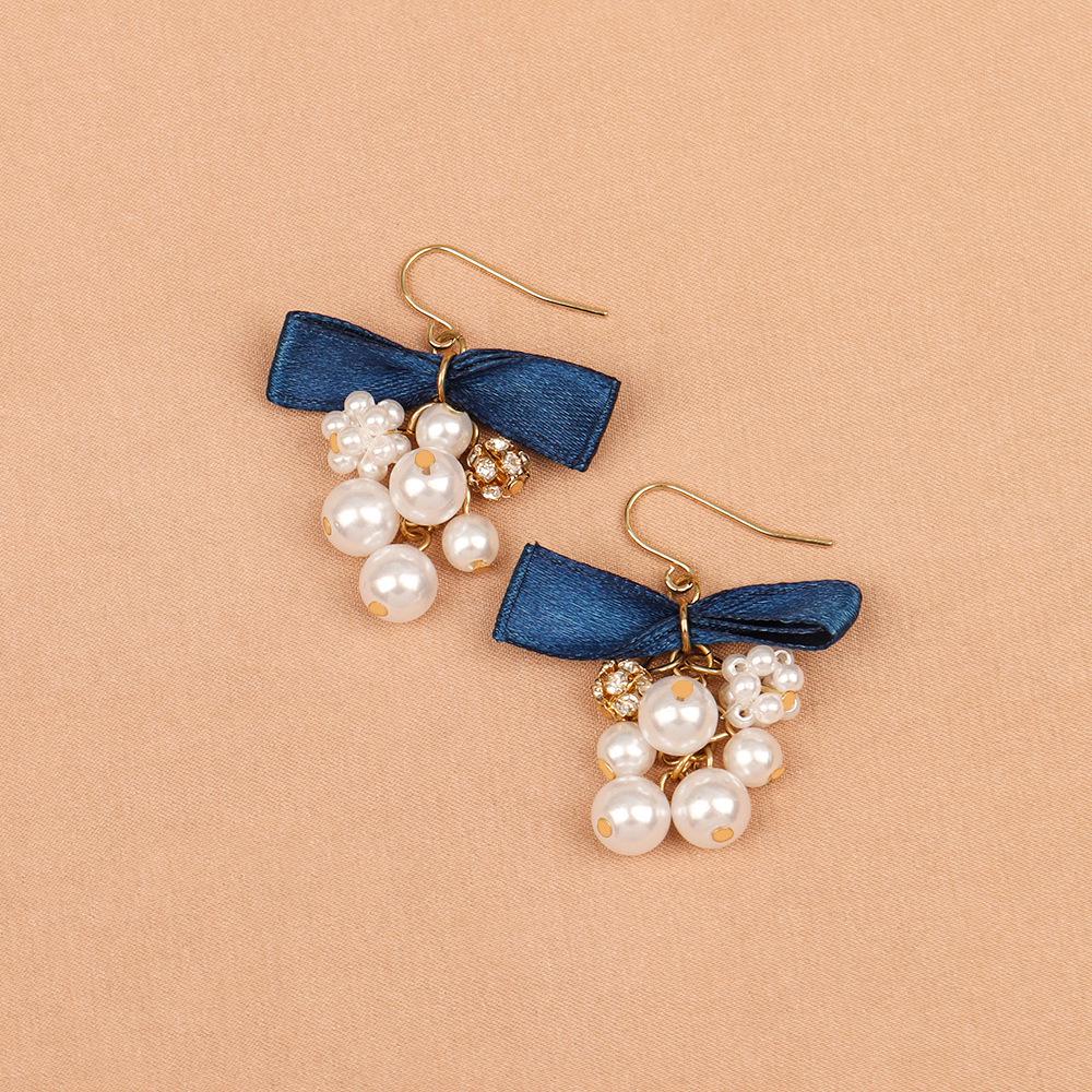 

Милые серьги в корейском стиле в виде грозди винограда с жемчужными шариками и бантом - пусеты, крючки для ушей и клипсы для женщин