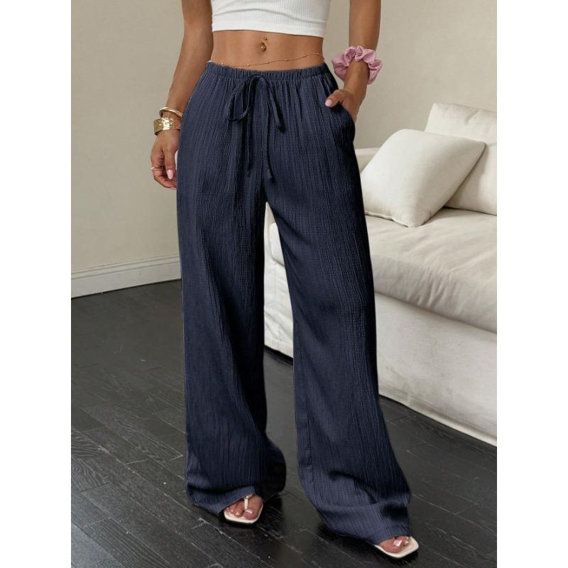 Fashion Women's Versatile Drawstring Casual Solid Color Pleated Wide-leg Pants