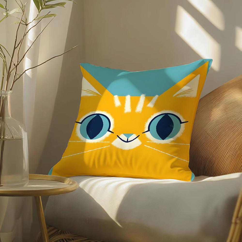 Cute Pink Cat Pattern Pillow Case Double-Sided Plush Sofa Cushion Covers Organic Breathable Invisible Zipper