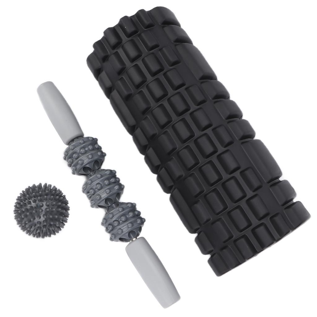 Foam Massage Roller Set Hollow Muscle Relax Portable Fitness Yoga Stick for Waist Neck BackBlack Four Piece Suit