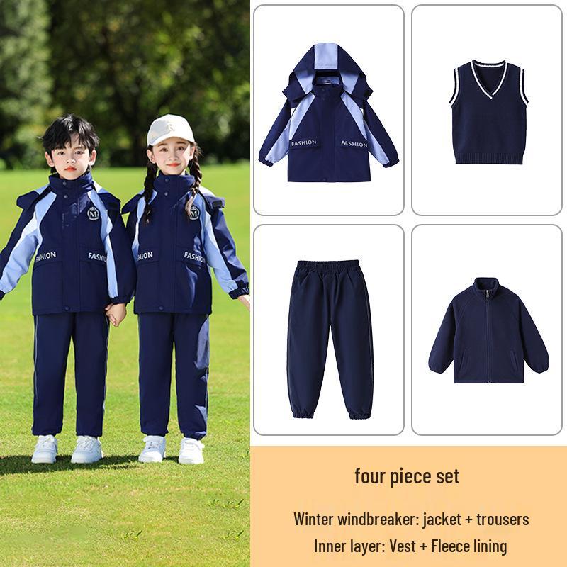Completo Uniforme Scolastica Elementare a Tre Pezzi: Giacca a vento Primavera/Autunno per Scuola dell'Infanzia e Prima Elementare