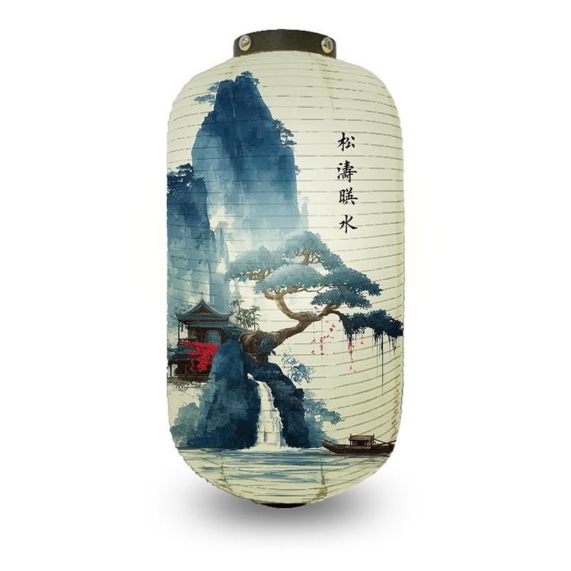 Chinese Pine Tree Scenery Pattern Lantern Outdoor Traditional Cylinder Lantern Wedding New Year Festival Decoration Lantern
