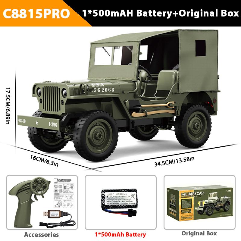 JJRC C8815 1/10 WILLYS JEEP Rc Car 1941 4WD RTR Crawler Climbing Scale Military Truck Offroad Vehicle Adult Toy Gift for Kids