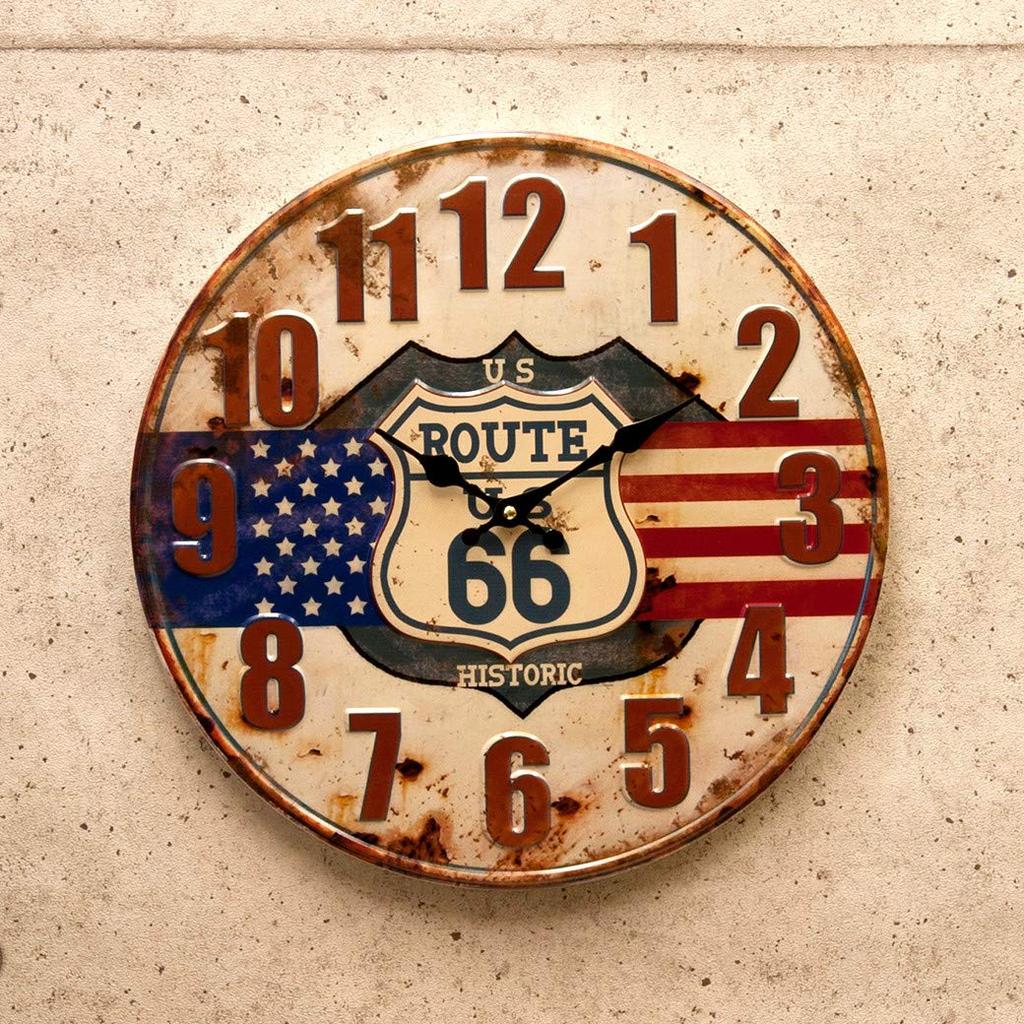 Akizuki Trading US Route 66 Wall X Antique Embossed Clock HLCQ5424 (Akizuki) Clock, 40cm D3cm,