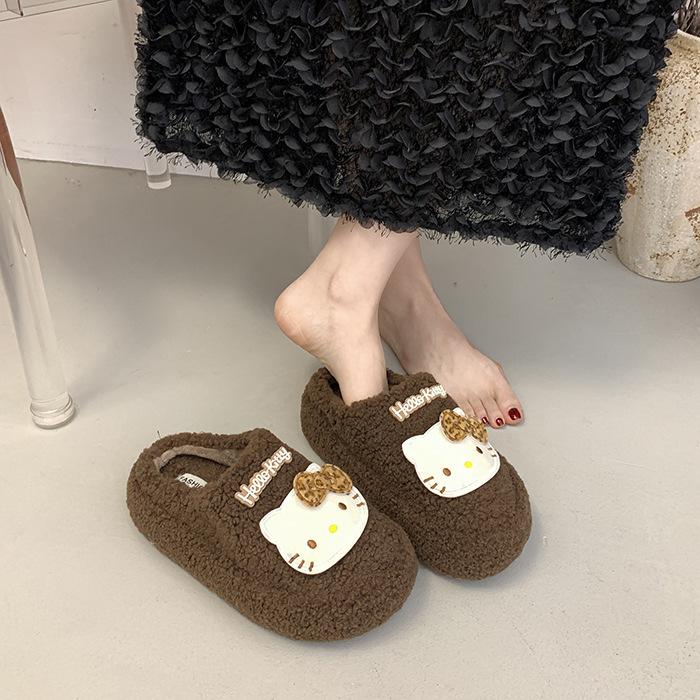 Kätzchen Dicksohlige Lässige Flauschige Hausschuhe Damen Wintermode Niedliche und Verspielte Cartoon Vielseitige Baumwollhausschuhe