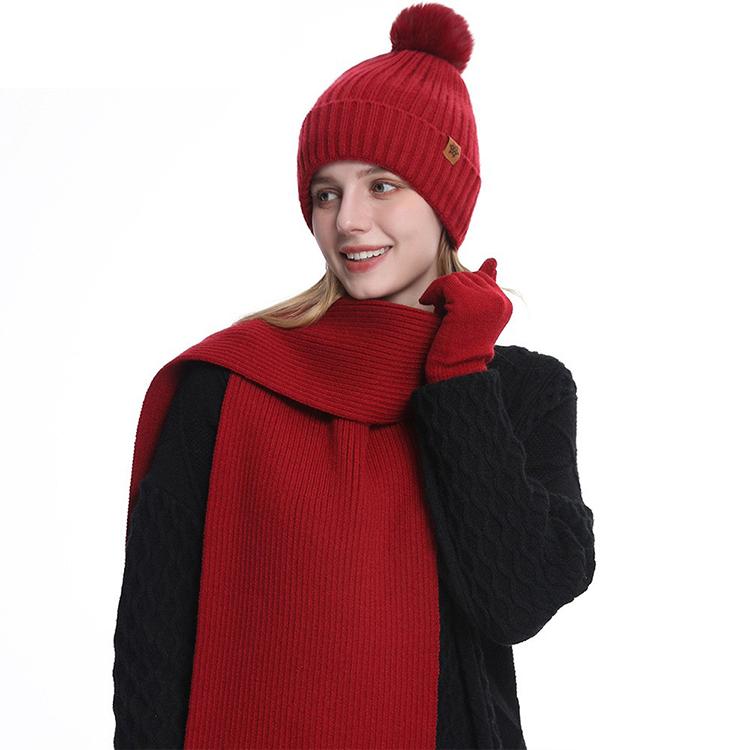 High Quality Winter Knitted Warm Set Custom Logo  Winter Gifts for Men and Women Scarf Beanie Hat and Gloves
