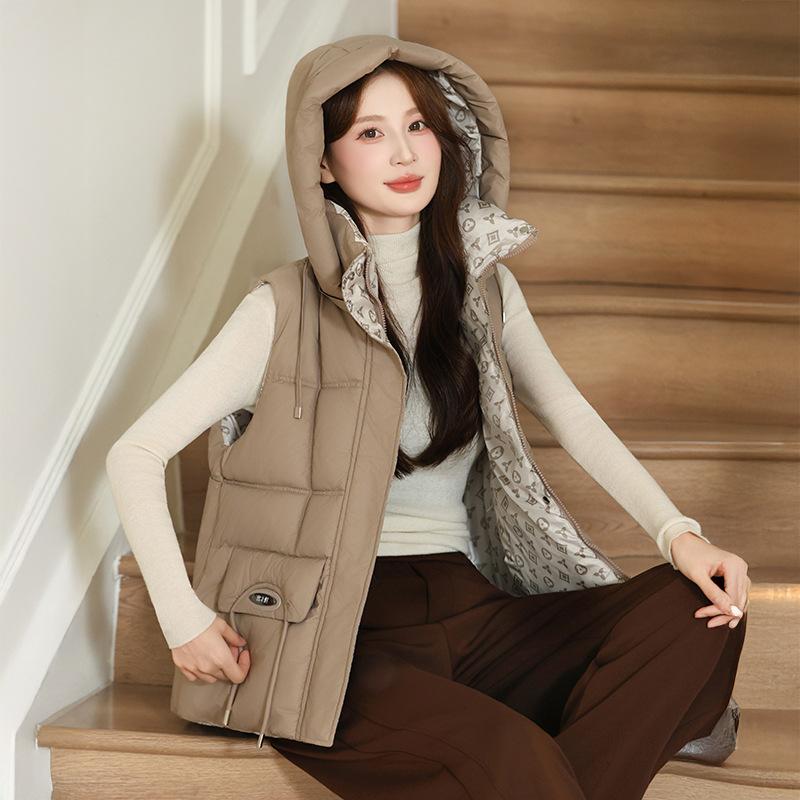 Herbst und Winter neue Daunen Baumwollweste High Sense Damen Kapuze warm Mode verdickt ärmellose Baumwolljacke