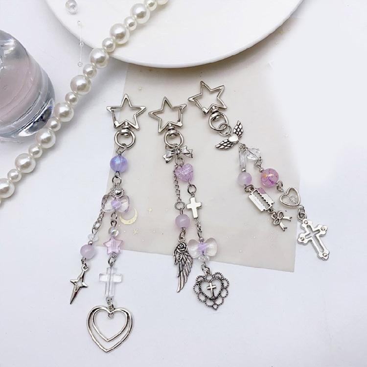 Sweet Cross Heart Bead Keychain Hanging Decorations Keyring Hanging Ornament