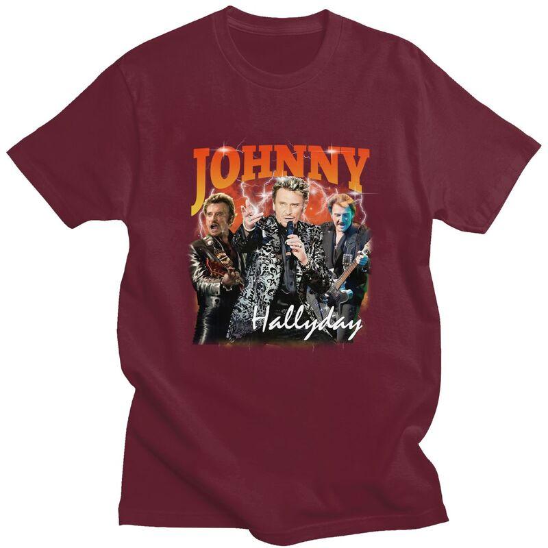 Custom Johnny Hallyday T Shirt Men Short Sleeves 100 Cotton Tshirt Casual French Singer Rock Music Tee Tops Fashion Tshirt
