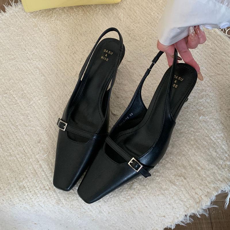 

Модная женская обувь с мелким вырезом, туфли-лодочки слипоны, женская обувь на каблуке, модная обувь на среднем каблуке для женщин 2025 Новая летняя весенняя 35 чёрный