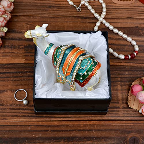 White Camel Figurine, 4.49-inch Trinket Jewelry Box with Hinges, Gold-Plated Crystal Enamel, Home Decor, Special Occasion Gift