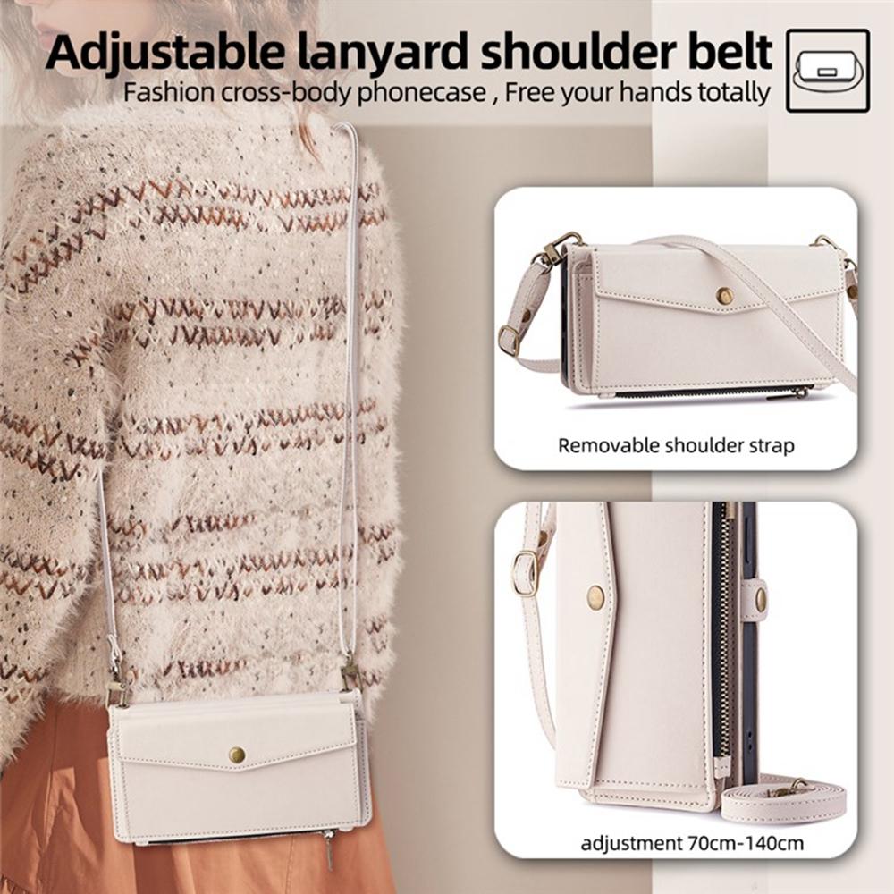 For iPhone Air Case Card Slots Zipper Purse PU Leather Phone Cover with Shoulder Strap
