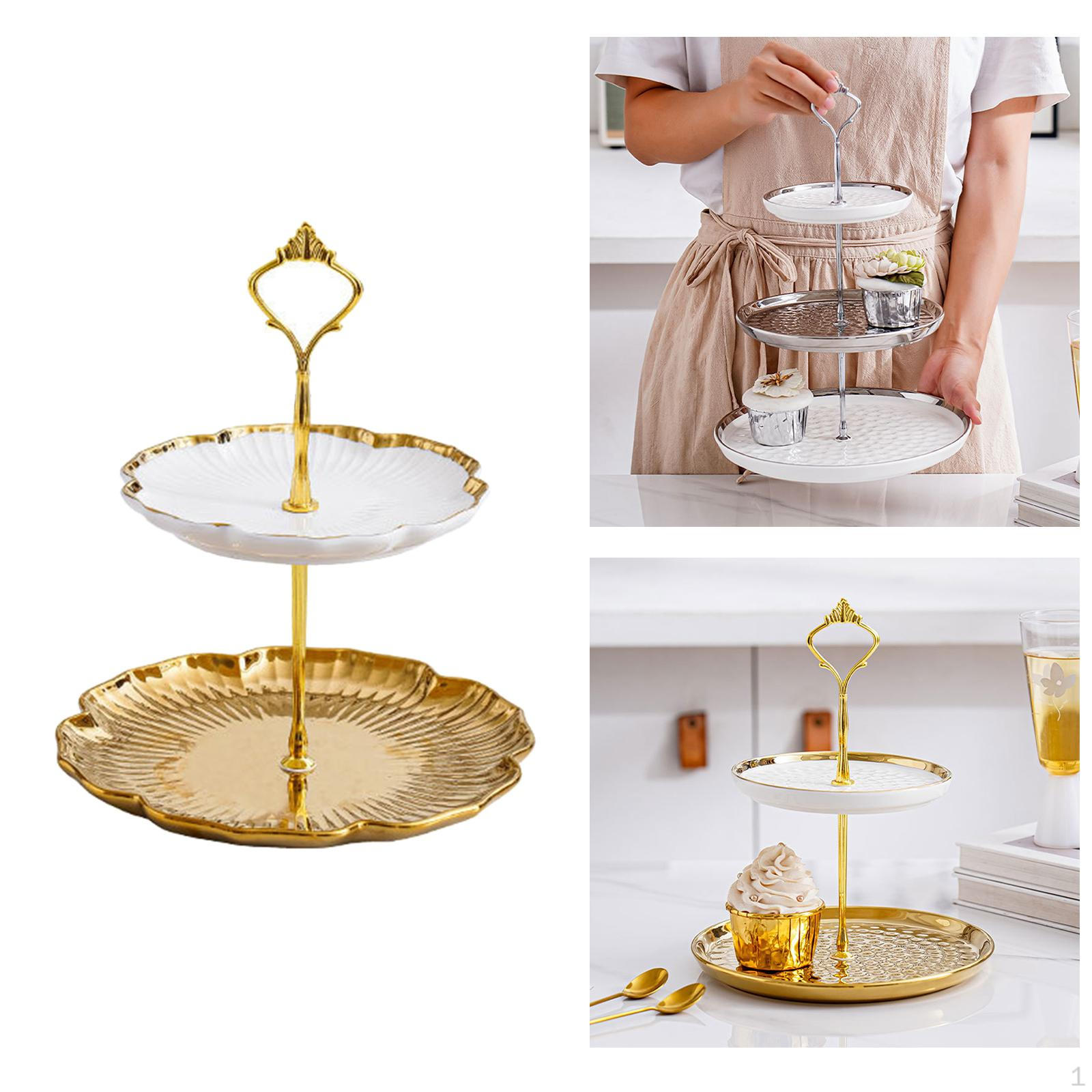 

Підставка для тортів Багатофункціональна підставка для кексів з ручкою. Піднос для печива, 2 яруси B Gold