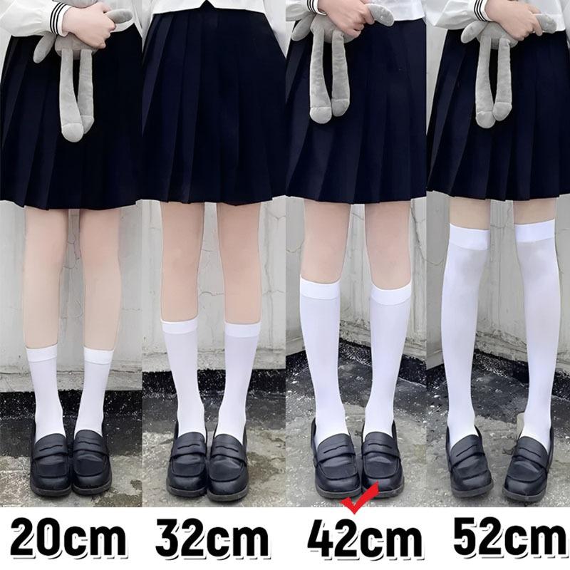 White Black Compression Slim Leg Socks Thin Summer Over Knee Long Thigh High JK Style for Women
