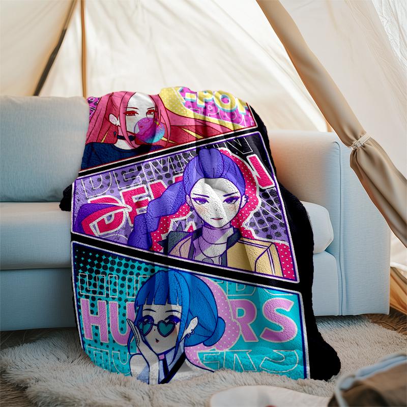 Coperta stampata a tema Cacciatori di Demoni KPop - Perfetta per divano, letto, viaggi e uso all'aperto | Lavabile in lavatrice, accogliente e resistente.
