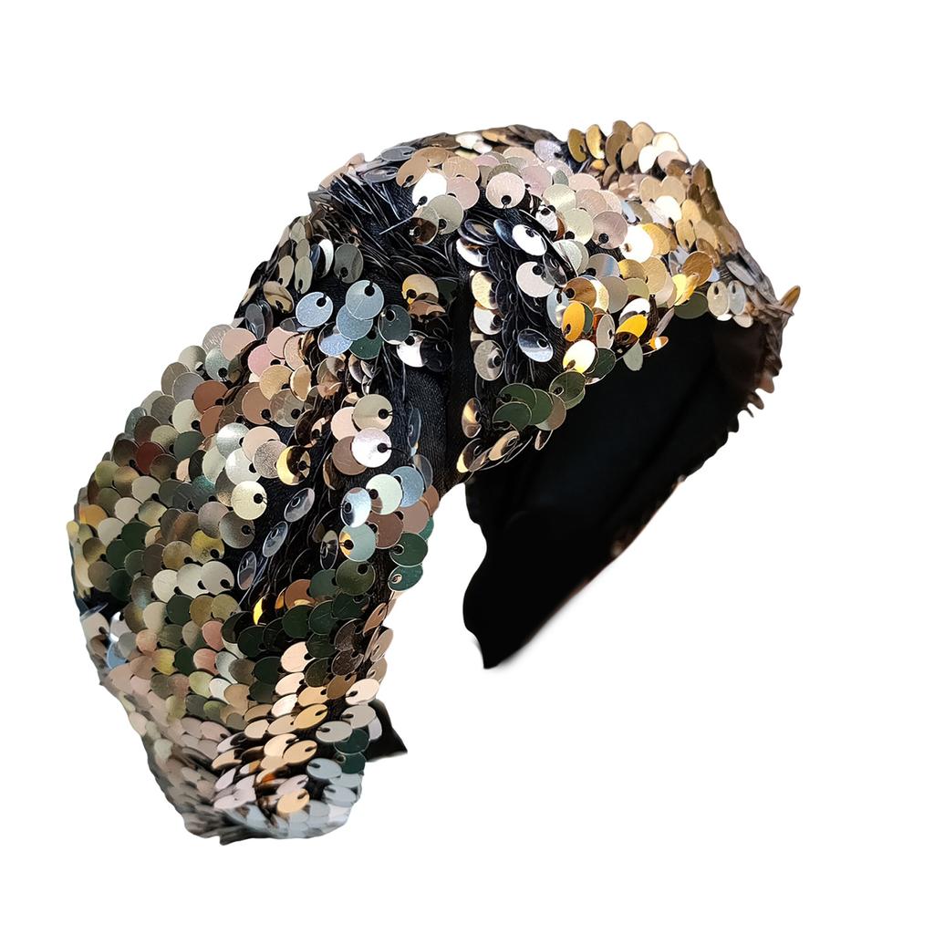 Knotted Headband for Women Fashion Sequined Hairhoop High Skull Turban Hairband Vintage Glittering Hairhoop Daily Use