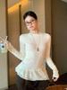 Women's Lace-Trim Long Sleeve Korean-Style Sweet & Spicy T-Shirt: Slim-Fit Autumn/Winter Base Layer Top