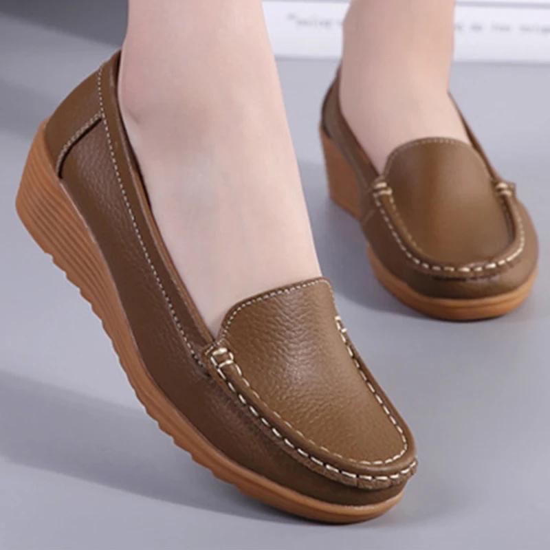 Black Women Shoes Soft Leather Shoes With Heels Loafers Flat Shoes Women's Moccasins Casual Zapatos Mujer Flats Female Footwear