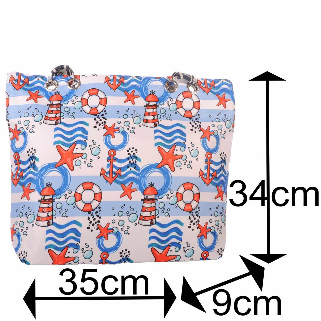 Strandtasche mit Anker Seestern und Reißverschluss