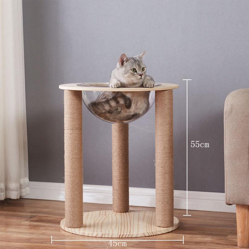 Solid Wood Sisal Cat Tree with Space Capsule and Scratch Board