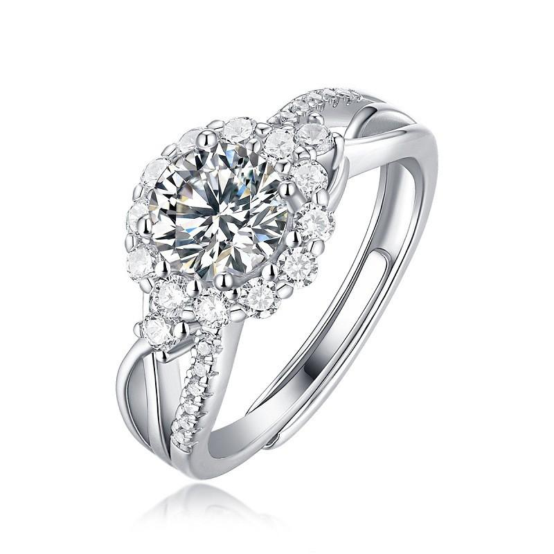 Sterling Moissanite Ring Women Lightweight Adjustable Solitaire Engagement Style Six Prong Setting