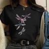 Vintage  T Shirt Women's Casual Short Sleeve T-Shirt Dragonfly Print Casual Summer Spring Women's Clothing Top Tee