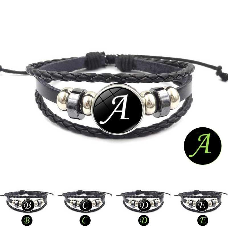 Glowing A-z Alphabet Leather Bracelet Handcrafted Multilayer Beaded String Wristband