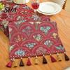Elegante Runner per Tavola da Pranzo Runner Floreale Jacquard, Vintage con Bordi con Frange, Stile Classico Rustico per Matrimonio Decorazioni Baby Shower Affascinante