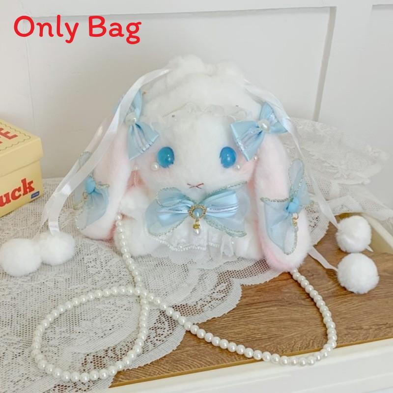 Japanese Lolita Bunny Plush Bag With Pearl Chain For Daily Fashion And Cute Storage