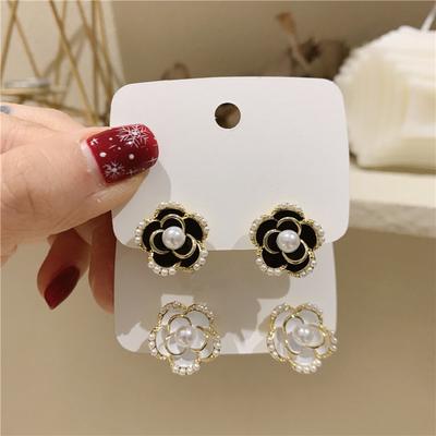French Flower Camellia Stud Earrings Temperament Retro Earrings Silver Needle Earrings