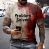 Halloween Blood Stain T-Shirt Short Sleeve Crew Neck Men's Casual Top Creepy Problem Solved I'm Fine T-Shirt for Halloween Party