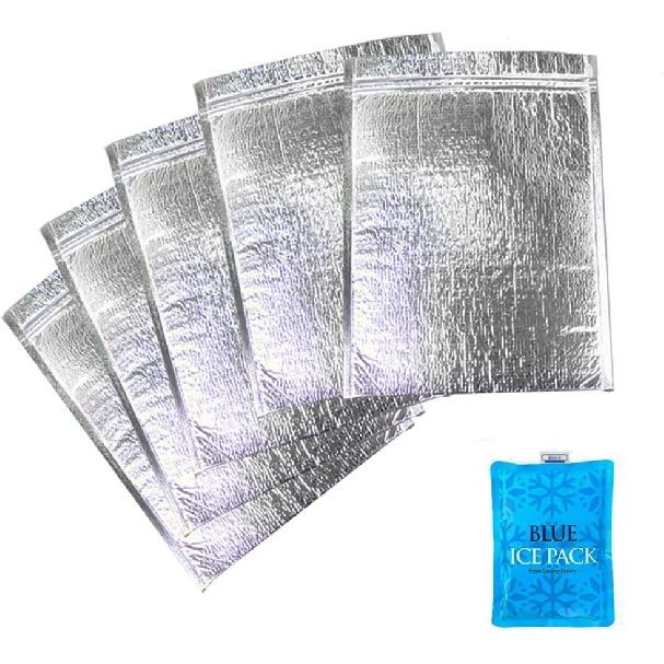 Iulated Easy Zip Lock Resealable Aluminum Bag with ice pack Lunch Bag Sandwich Bag Hot & Cold Pouch Reble Thermal Picnic Bag (6 x 10 Inch), SMALL,