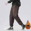 Men's Heavy Brown Velvet-Lined Sweatpants: Loose, Drawstring, Trendy, Large Size, Spring & Autumn Casual Sportswear.