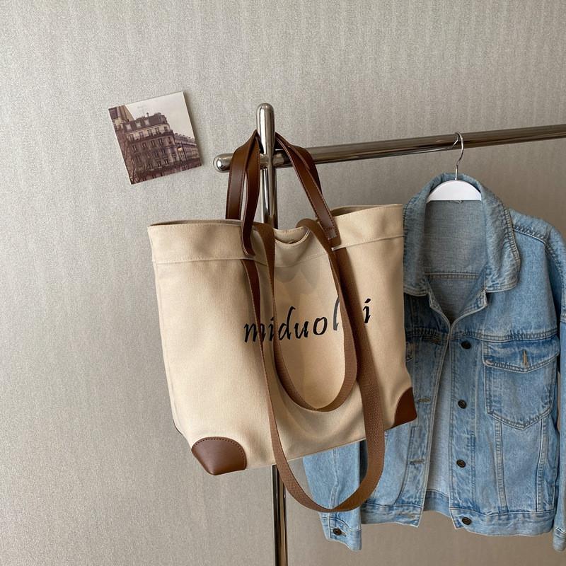 High-end Urban Style Canvas Tote Bag With Large Capacity For Women In Black