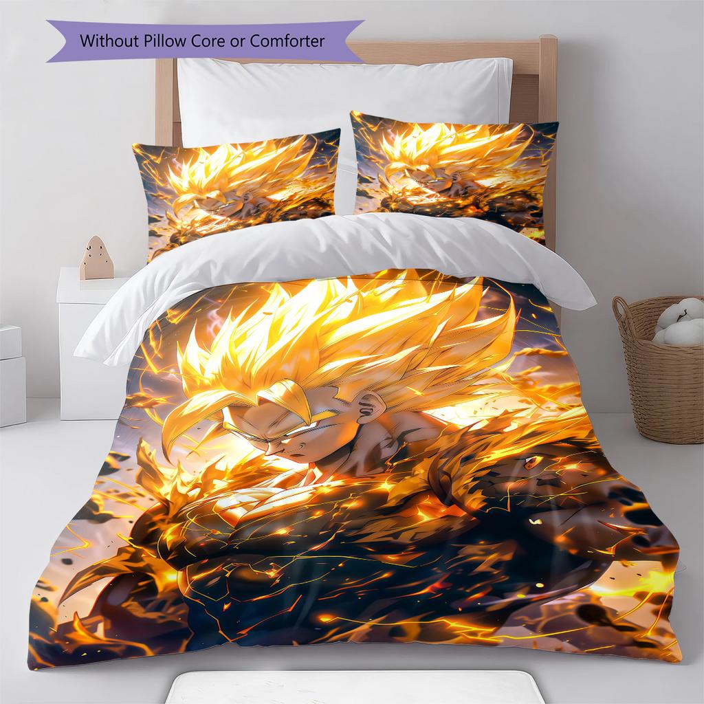 Son Goku Pattern Bedding,Quilt Set Quilt Cover Pillowcase Home Birthday Gift (1 * duvet cover + 2 * pillowcase, without core)