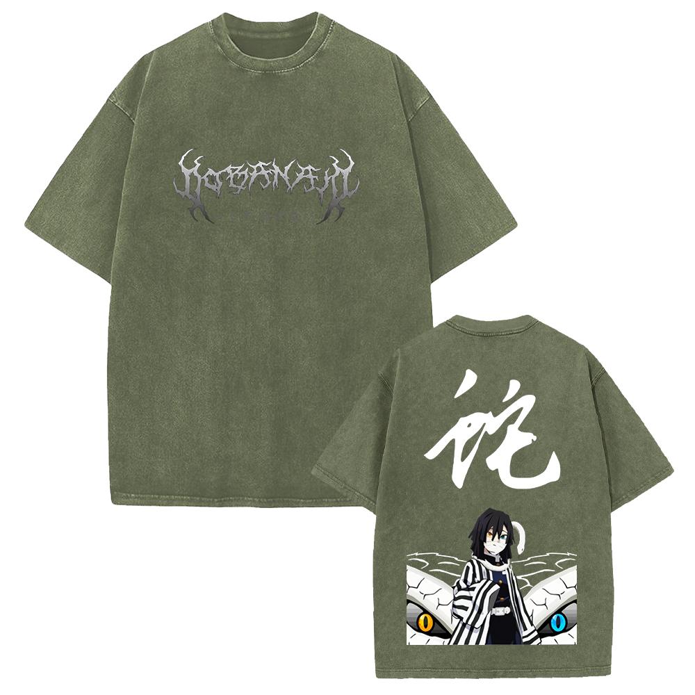 Iguro Obanai Demon Slayer Clothing Men Women Oversized T-shirts Short Sleeve Washed T Shirt Vintage Cotton Tshirt Harajuku Tops